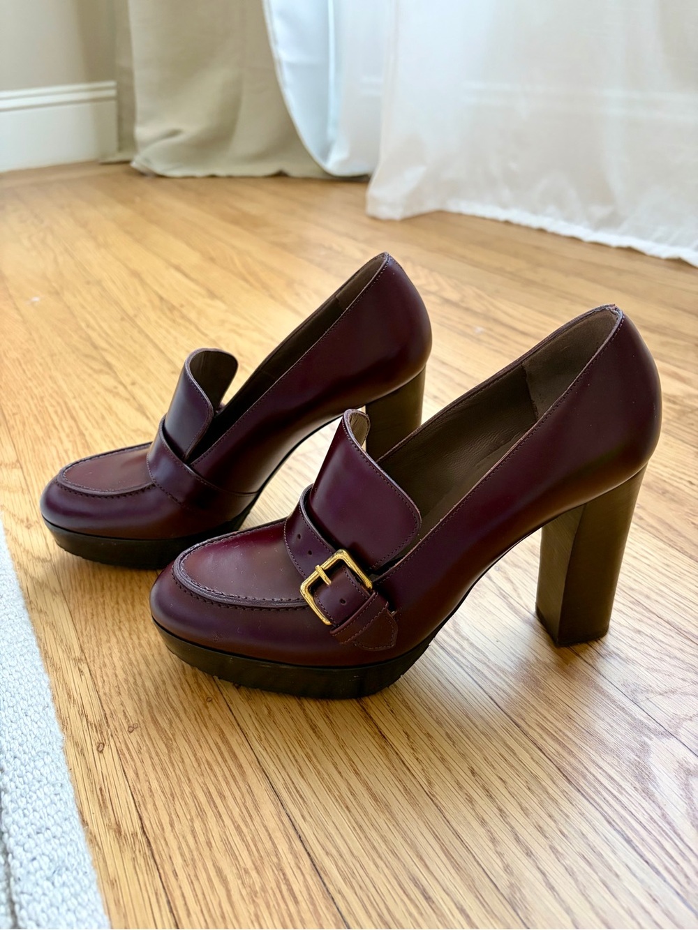 Marni Dark Burgundy Pump Scarpa Platform Heel Loafers with Buckle BNIB